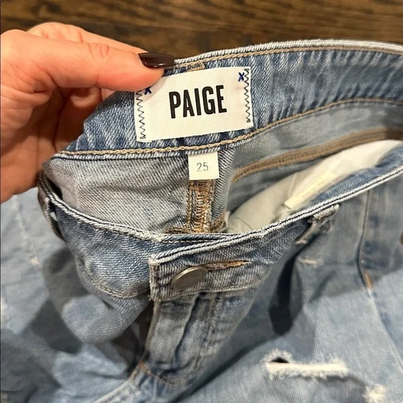 PAIGE Light Blue Distressed Jean Shorts - Picture 4 of 5